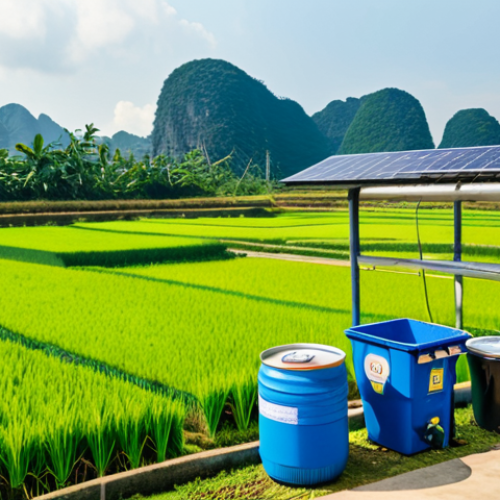 Home 22 Responsible Craft Beer Production**
A small, modern craft brewery in Vietnam, with solar panels on the roof. Employees are fully clothed in clean, safe work attire, monitoring the brewing process. Focus on sustainable practices: recycling bins, water conservation signage. Lush green rice paddies visible in the background. Safe for work, appropriate content, professional brewery setting, fully clothed, perfect anatomy, natural proportions, family-friendly image.
**